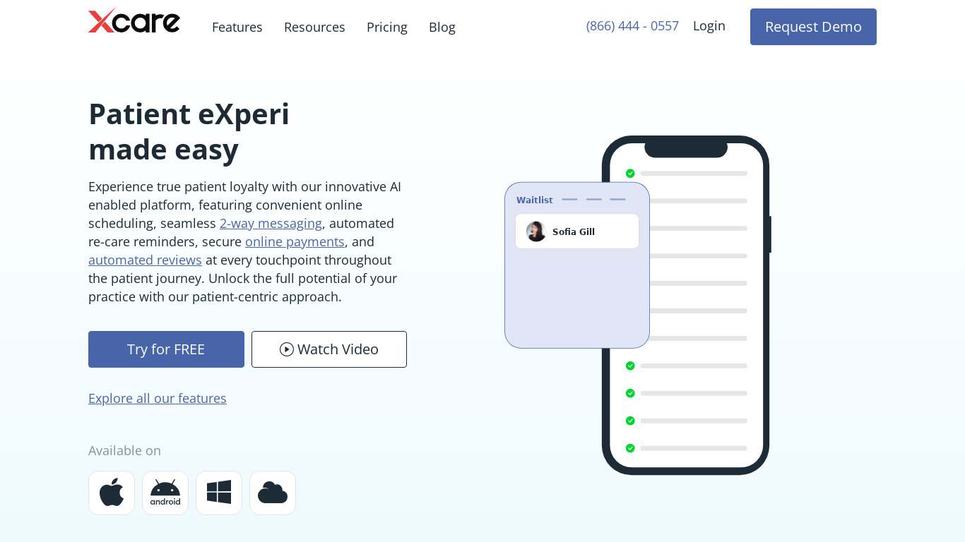 XCare App Landing page
