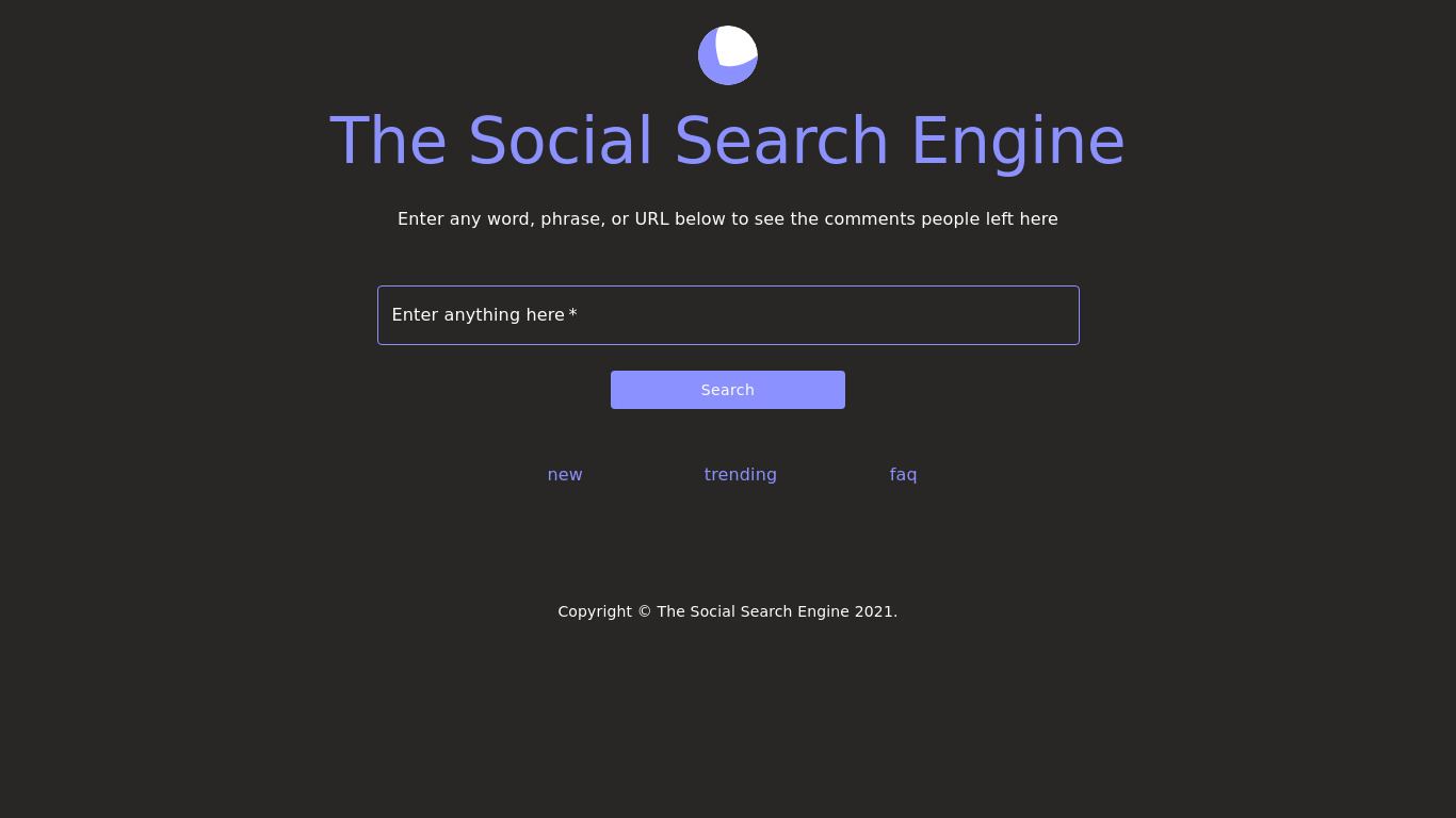 The Social Search Engine Landing page