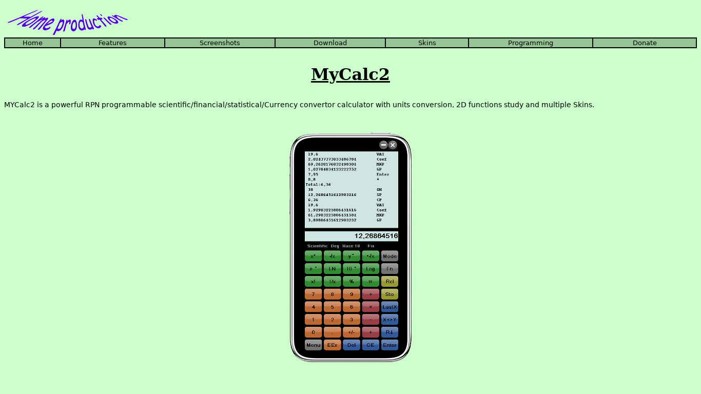 MyCalc2 Landing page