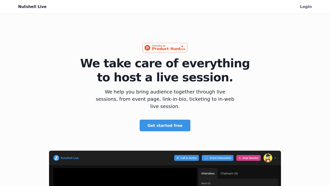 Nutshell Live Landing page
