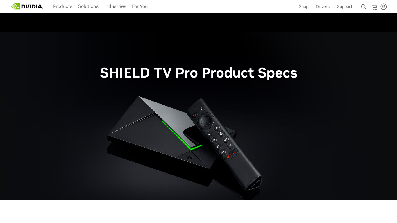 Nvidia Shield TV PRO Landing page