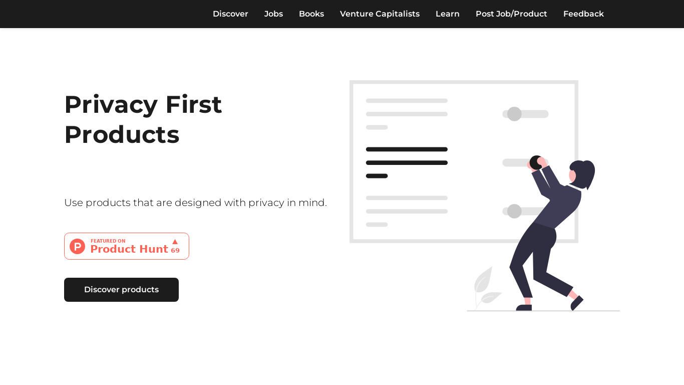 Privacy First Products Landing page