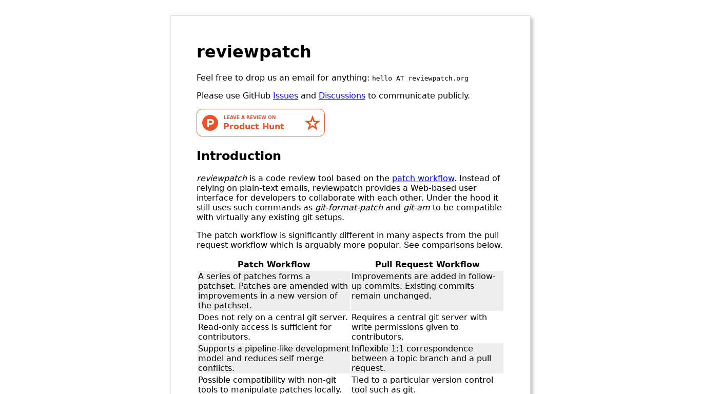 reviewpatch Landing page