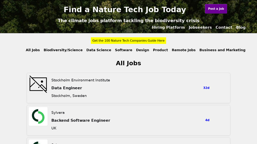 NatureTech Jobs Landing Page