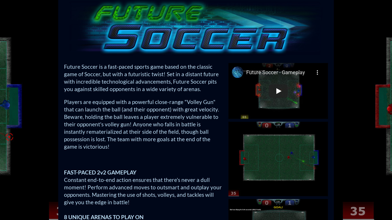 Future Soccer Landing page
