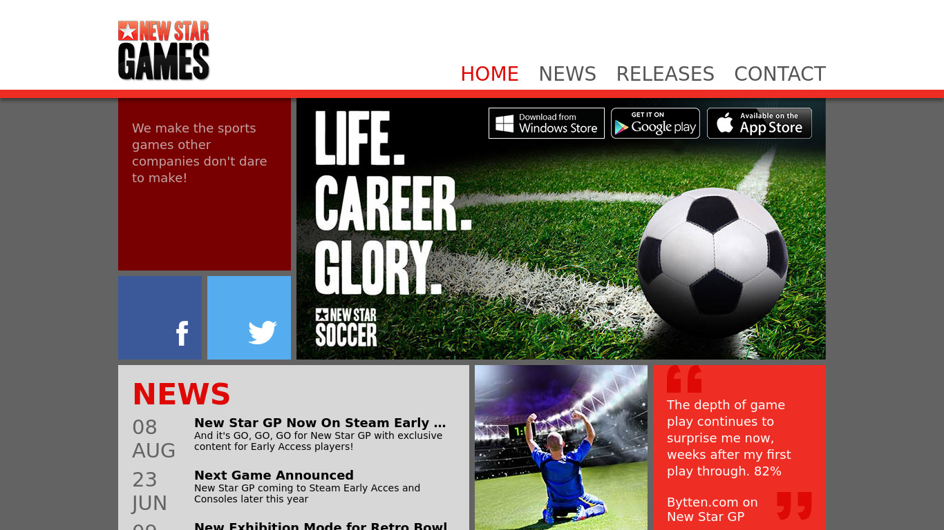 New Star Soccer Landing page
