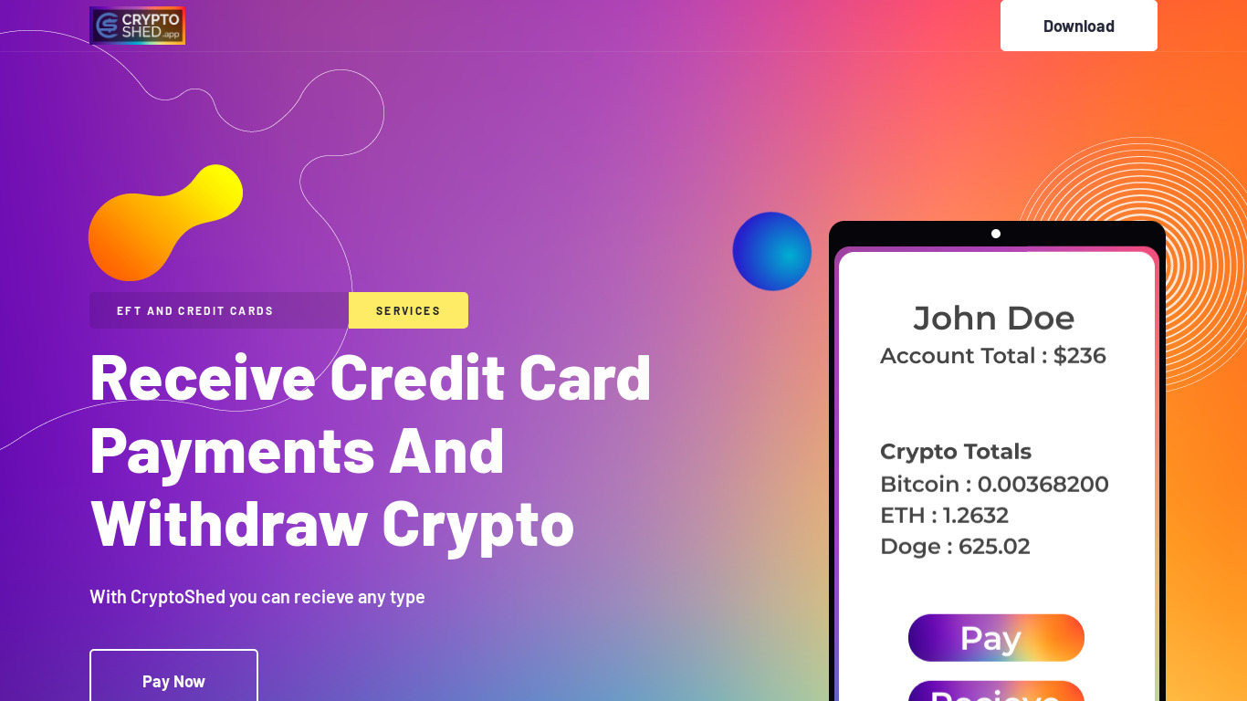 CryptoShed App Landing page