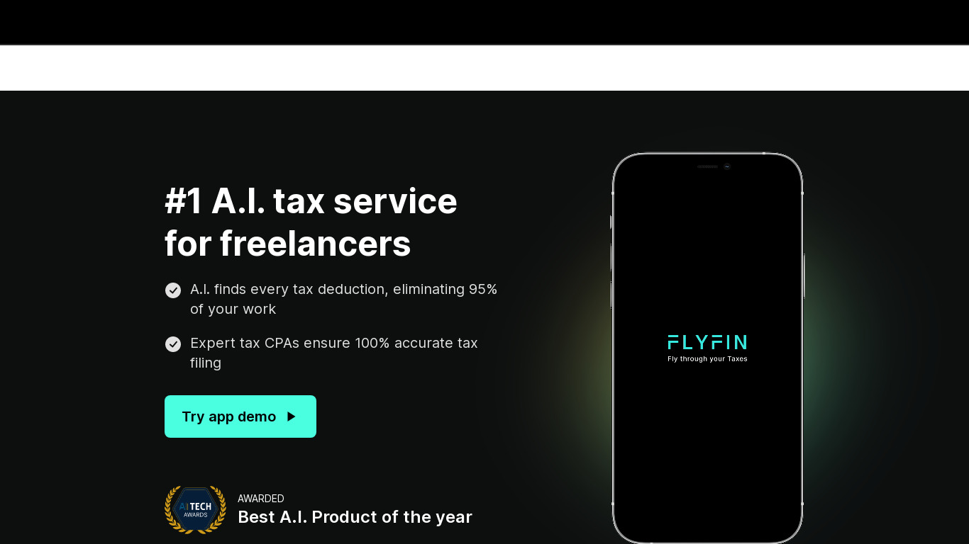 FlyFin A.I. Landing page