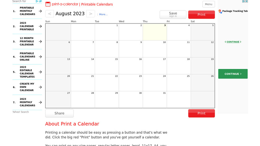 print-a-calendar.com Landing Page