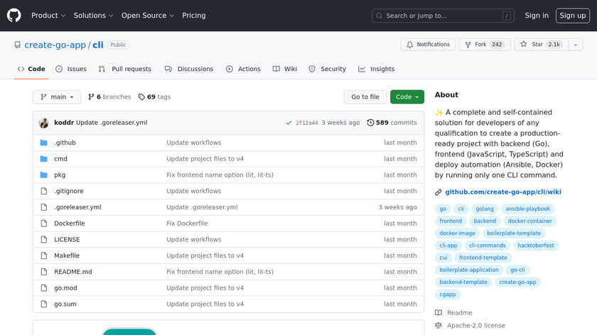 Create Go App Landing Page