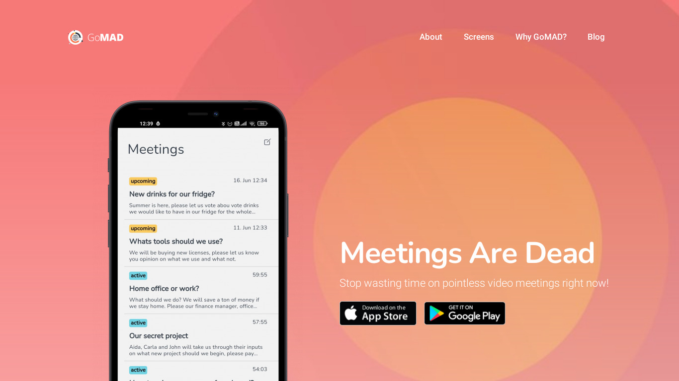 Meetings Are Dead Landing page