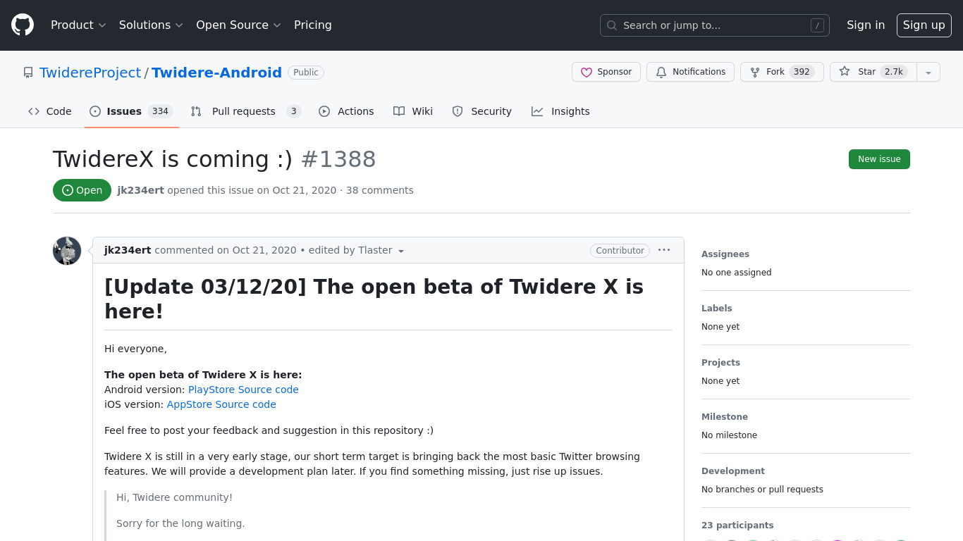 Twidere X Landing page