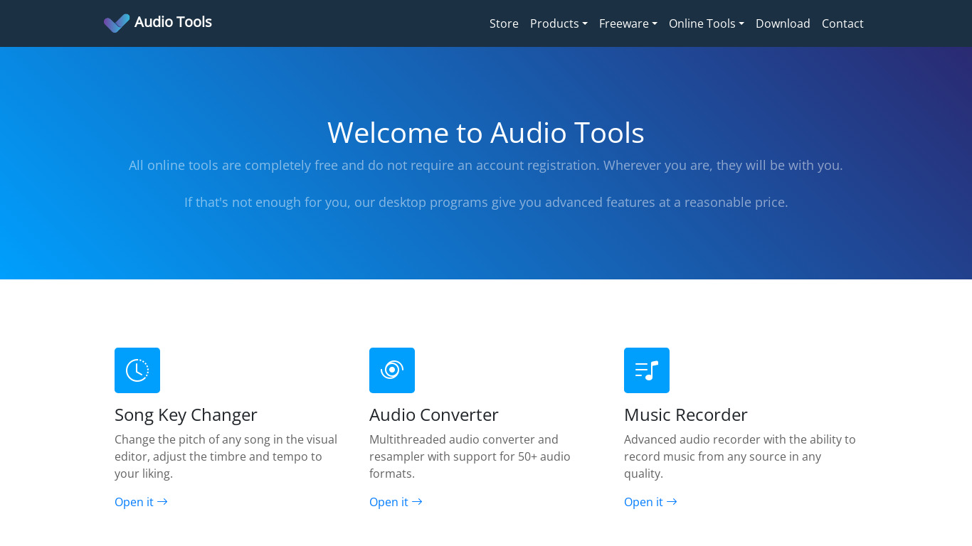 Audio-Tools.Net Landing page