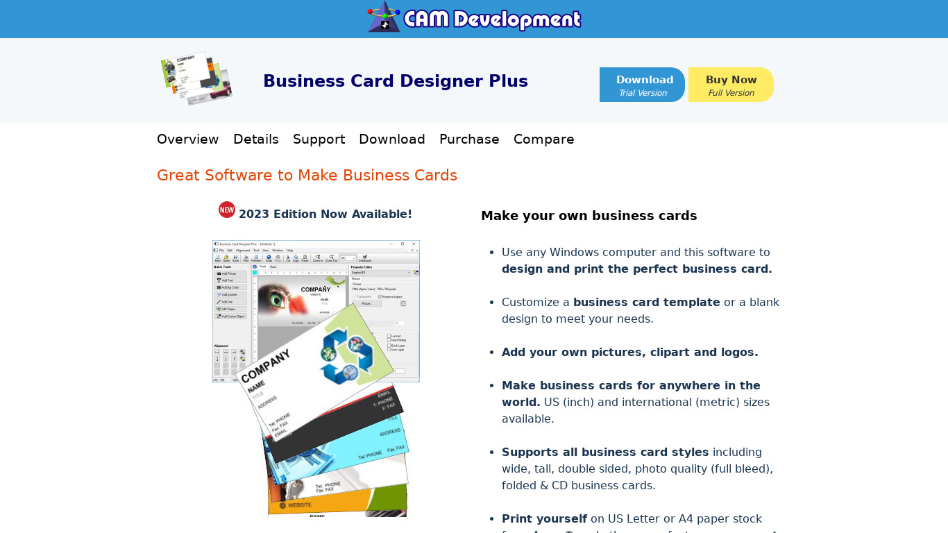 Business Card Designer Plus Landing page