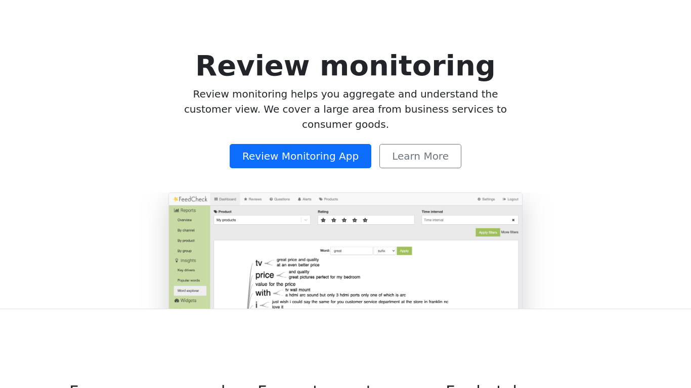 Review Monitoring Landing page