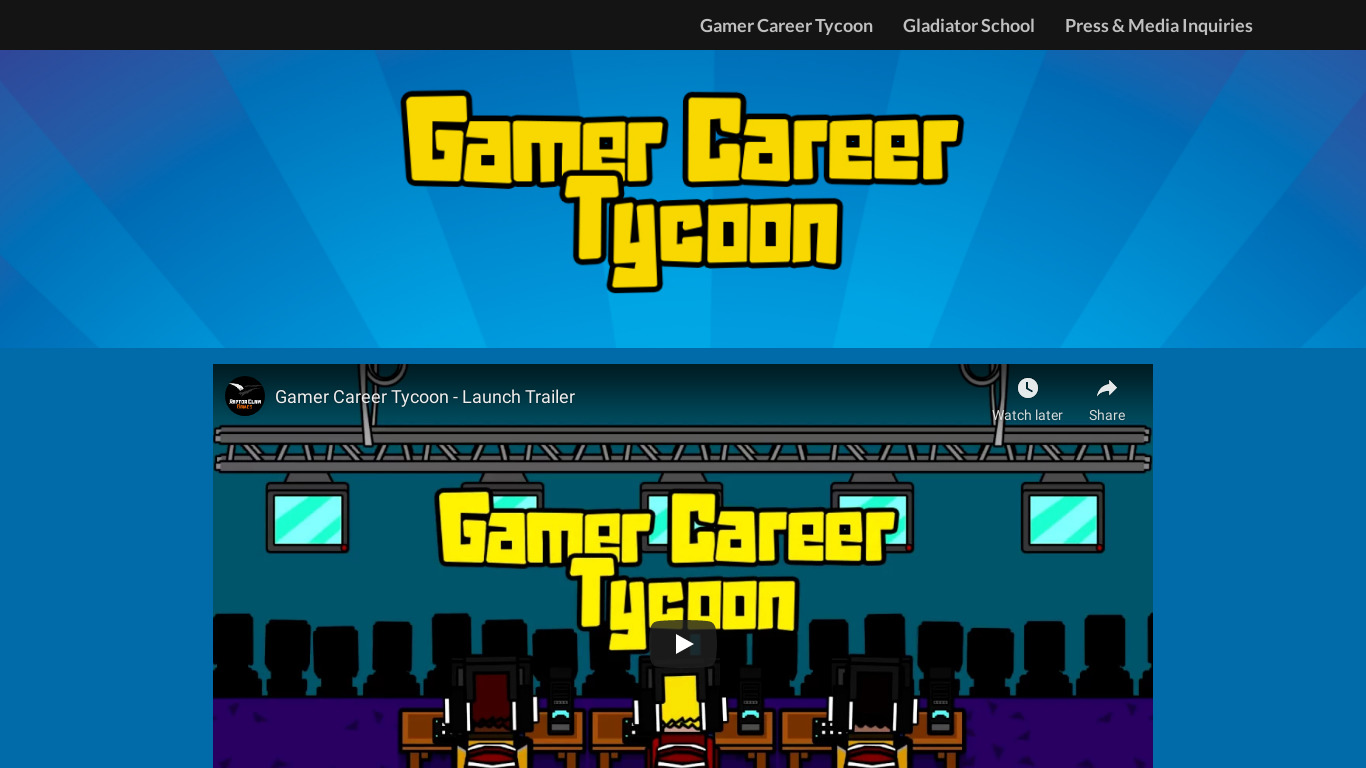 Gamer Career Tycoon Landing page