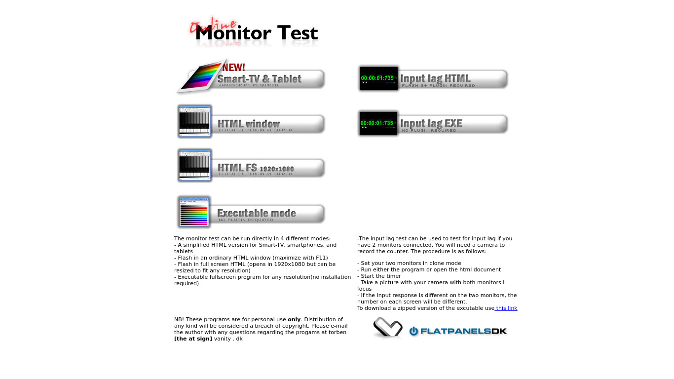 Online Monitor Test Landing page