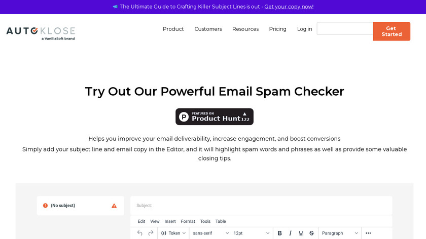 Email Spam Checker by Autoklose Landing Page