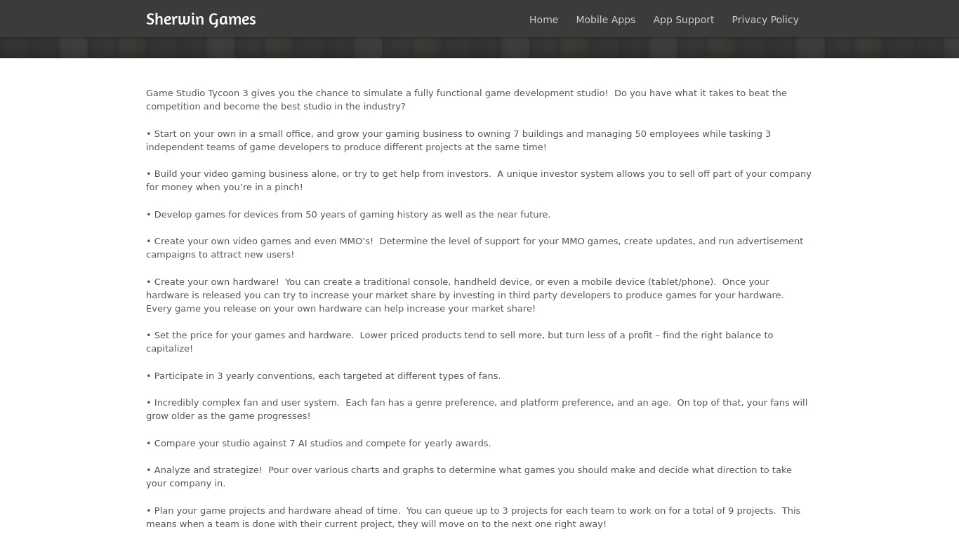 Game Studio Tycoon Landing page