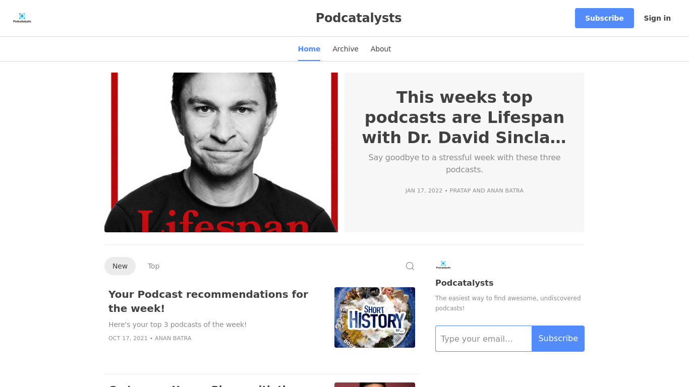 Podcatalyst Newsletter Landing page