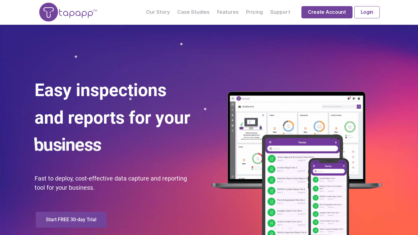 Tapapp Mobile Forms Landing page
