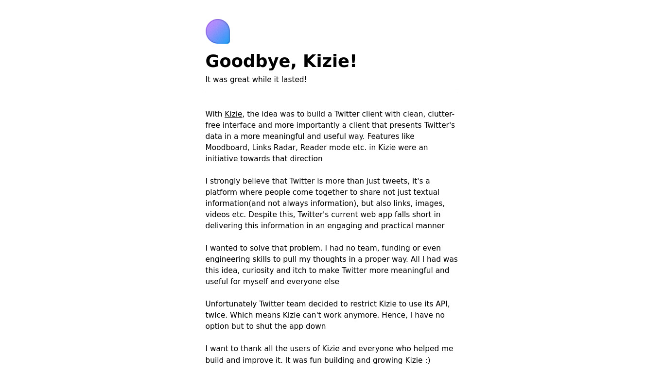 Kizie Landing page