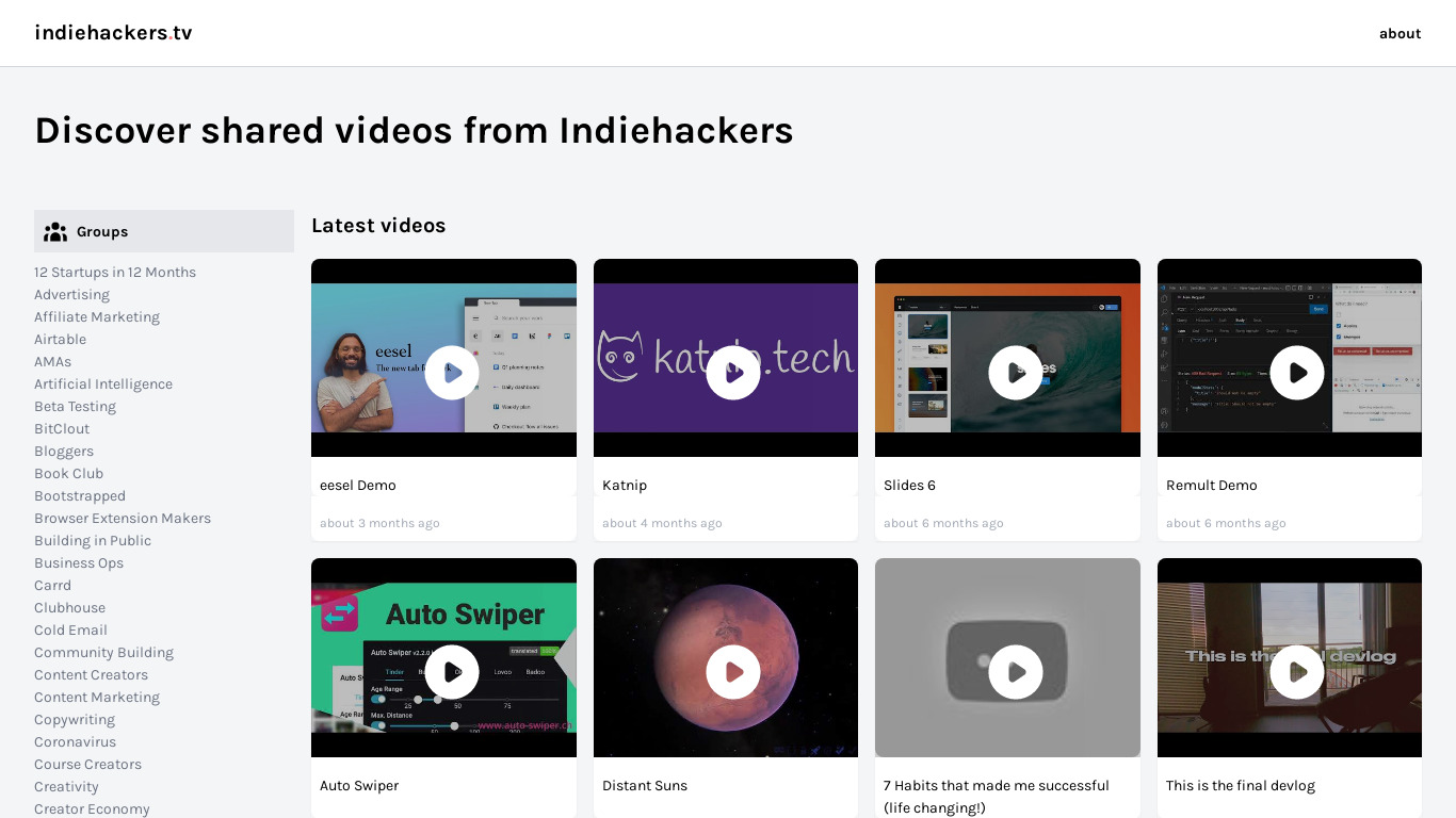 indiehackers.tv Landing page