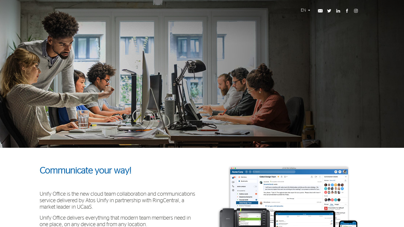Unify Office by RingCentral Landing page