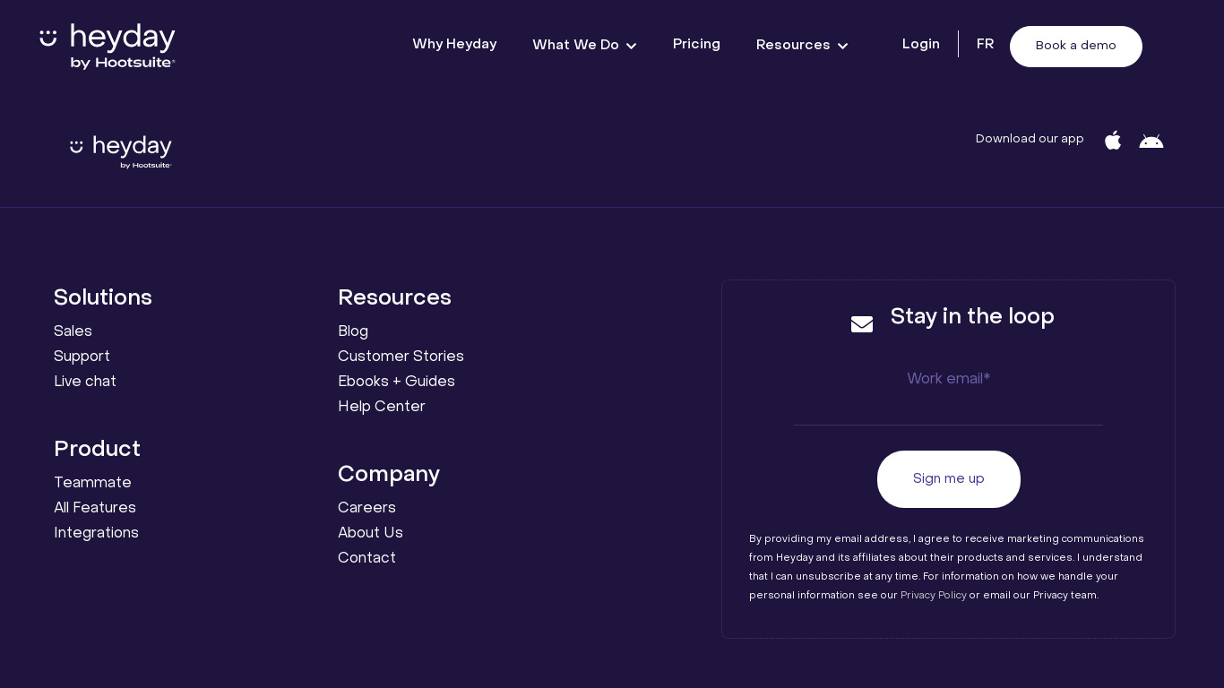 Heyday Chat Landing page