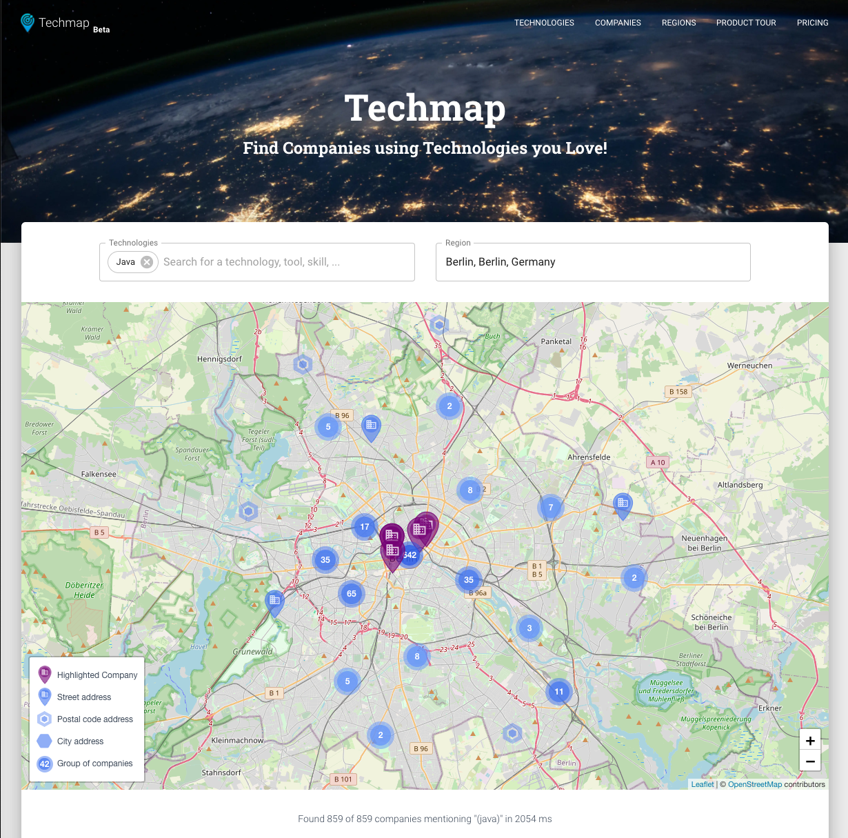 Techmap.io Landing page