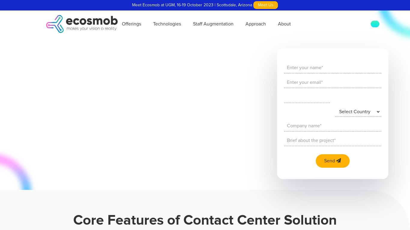 Ecosmob Call Center Solution Landing page