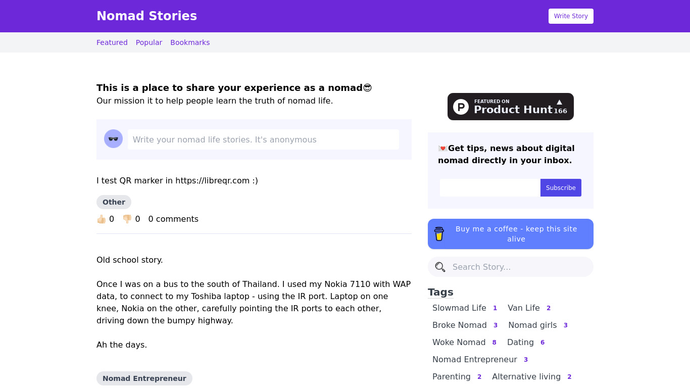 Nomad Stories Landing page