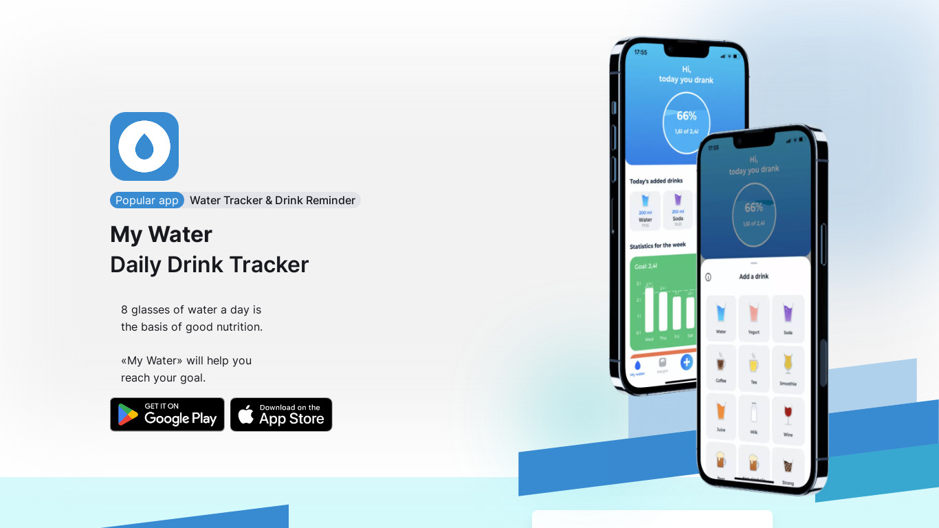 My Water: Daily Drink Tracker Landing page