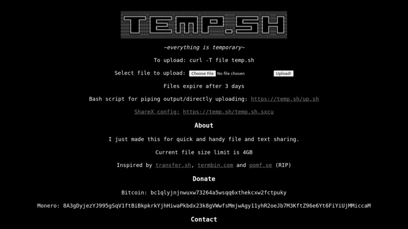 Temp.sh Landing Page