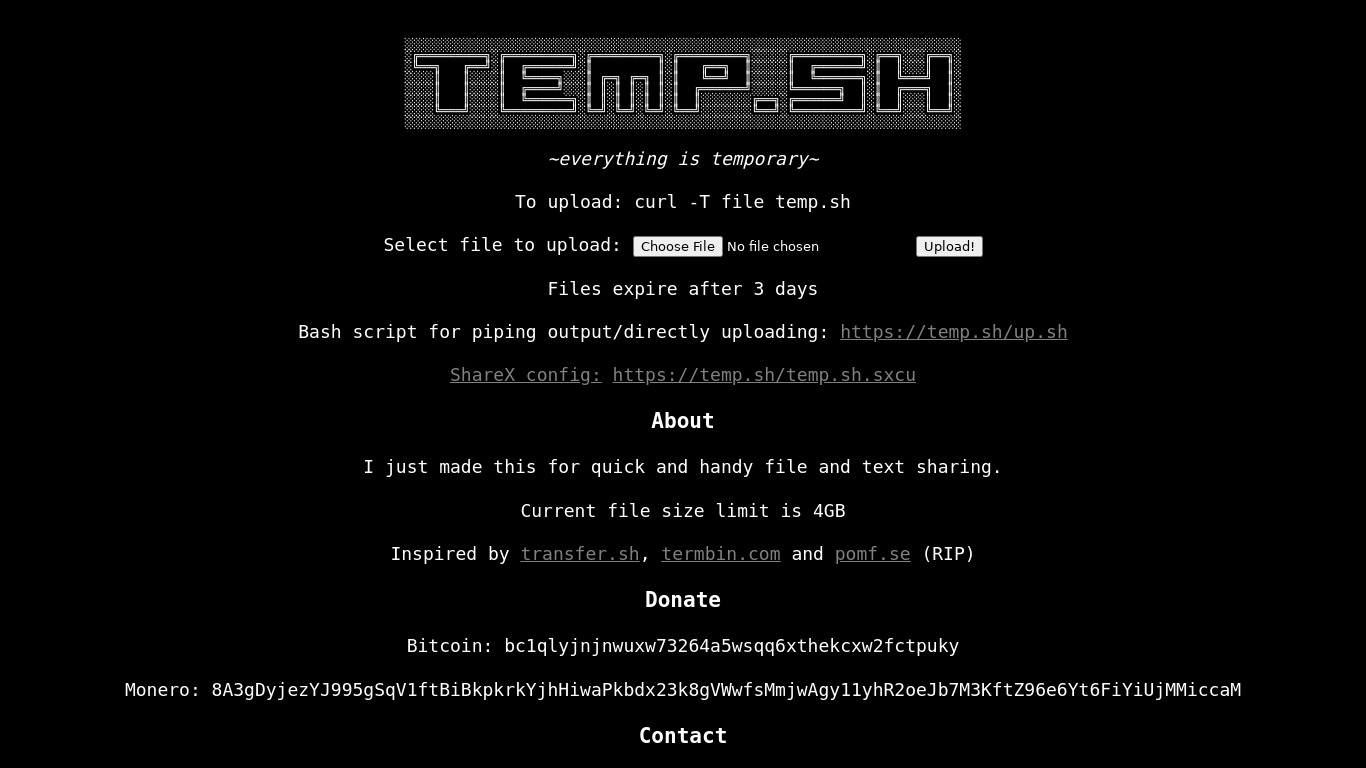 Temp.sh Landing page