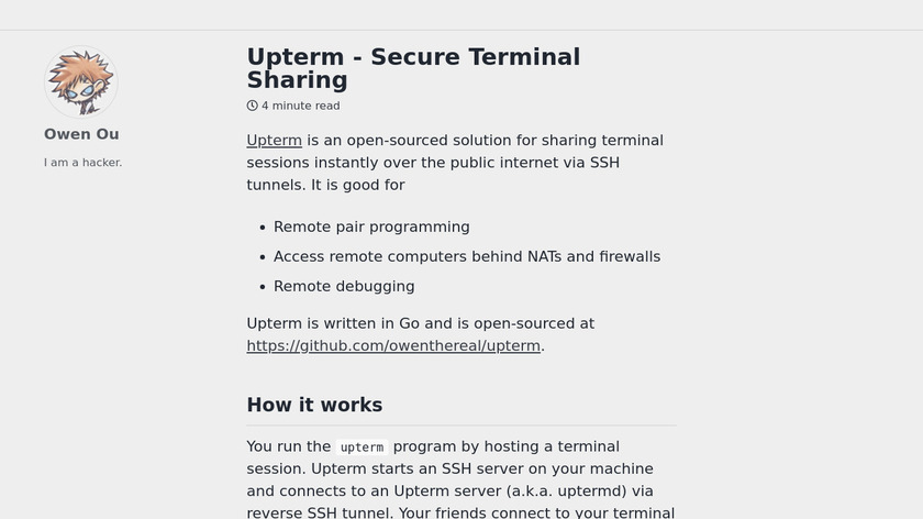 Upterm - Secure Terminal Sharing Landing Page