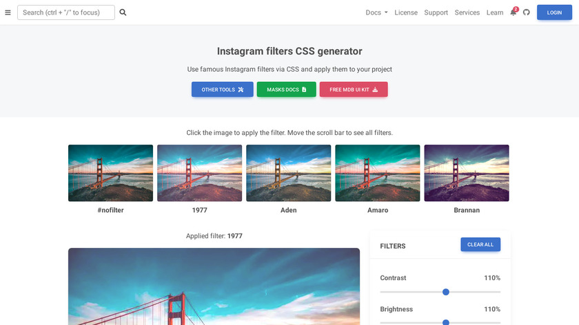 InstaFilters Generator Landing Page