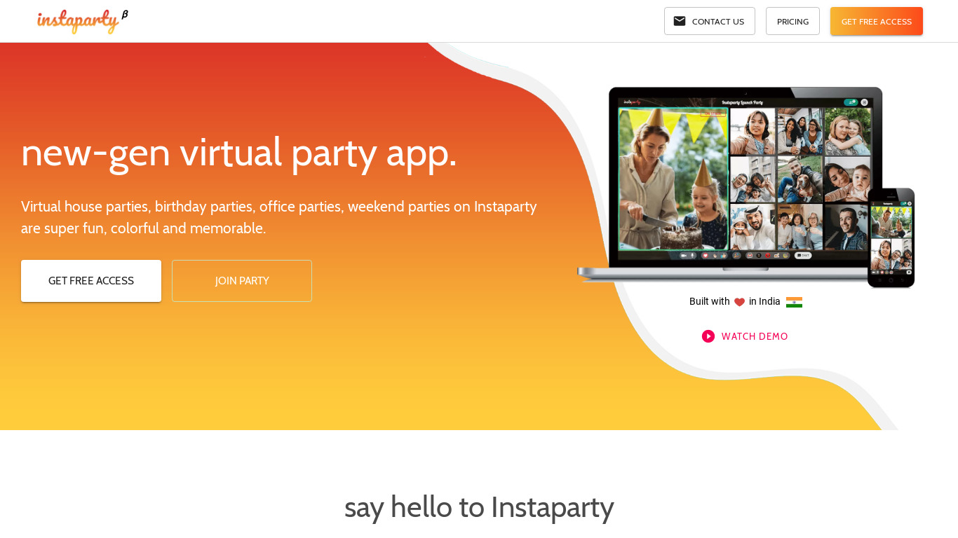 Instaparty Landing page