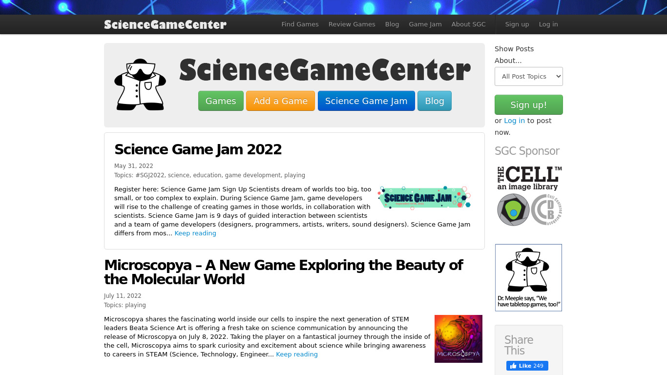 ScienceGameCenter Landing page