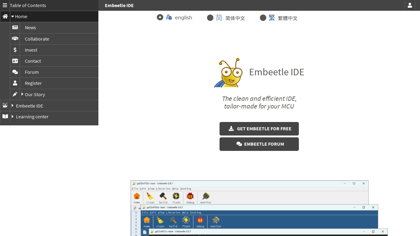 Embeetle IDE Landing page