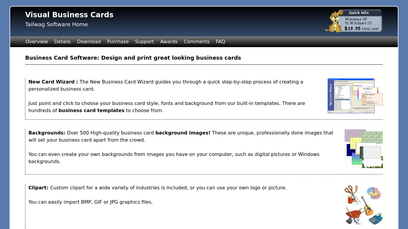 Visual Business Cards Landing page