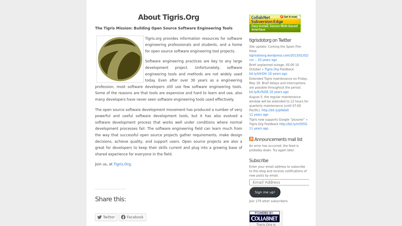 Tigris Landing page