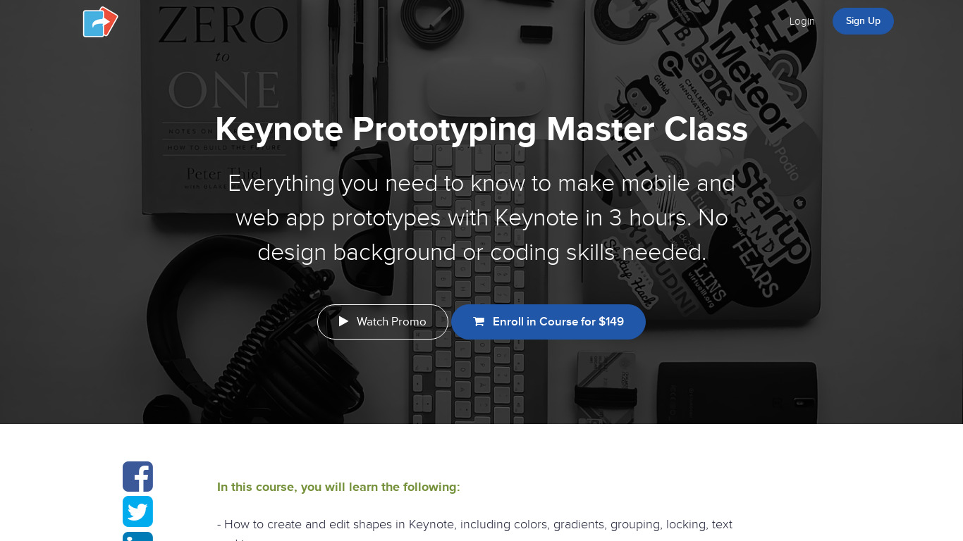 Keynote Prototyping Master Class Landing page