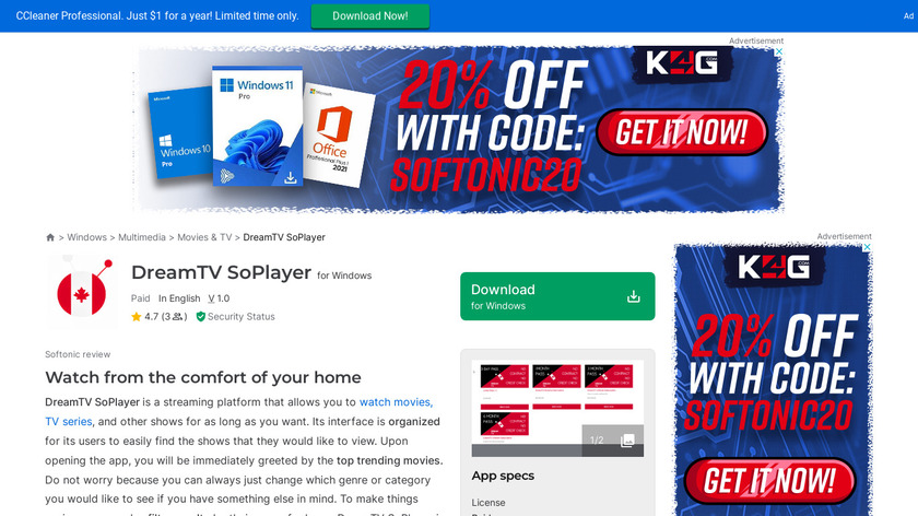 DreamTV SoPlayer Landing Page