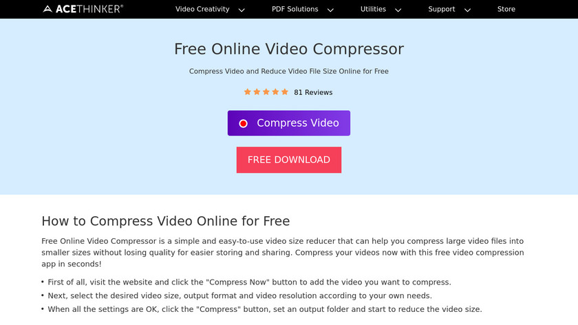 AceThinker Free Online Video Compressor Landing Page