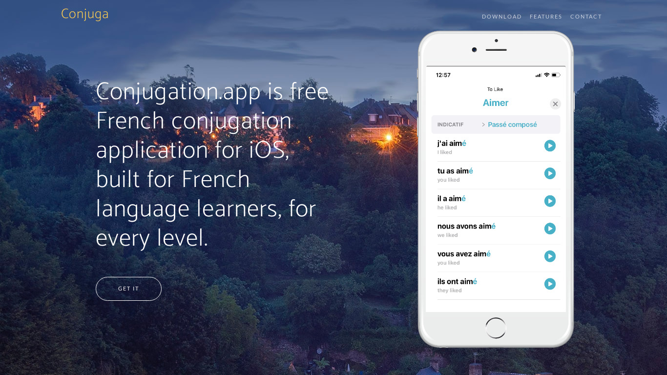 Conjugation.app Landing page