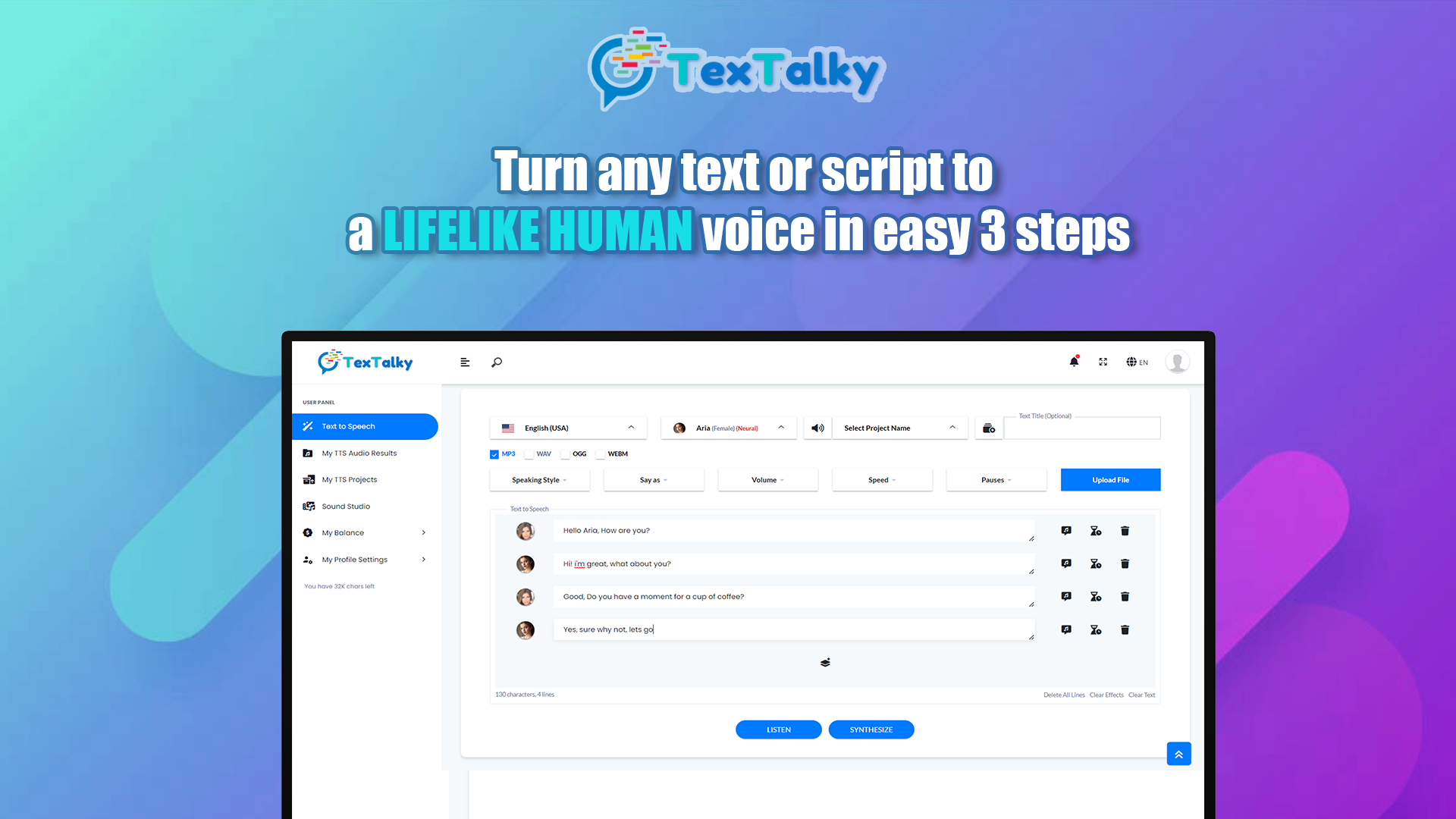 TexTalky Landing page