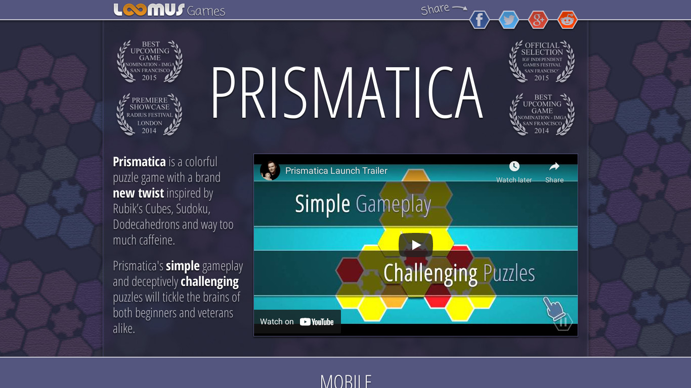 Prismatica Landing page