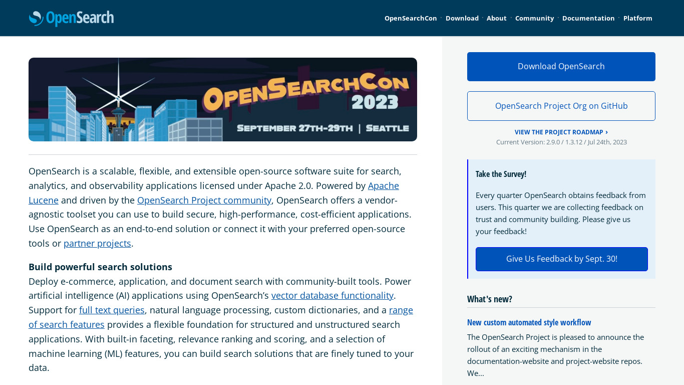 OpenSearch Landing page
