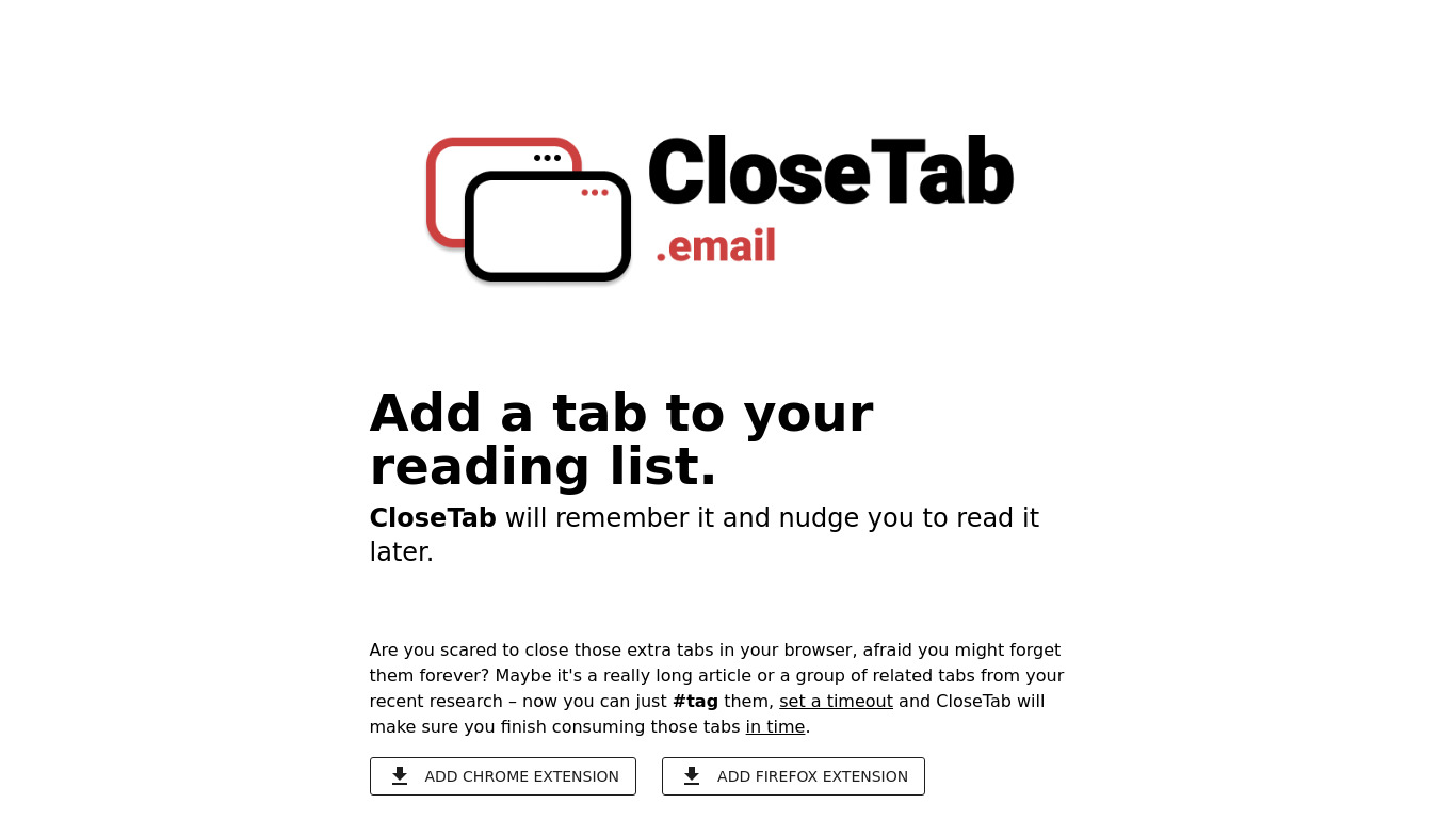 Closetab.email Landing page